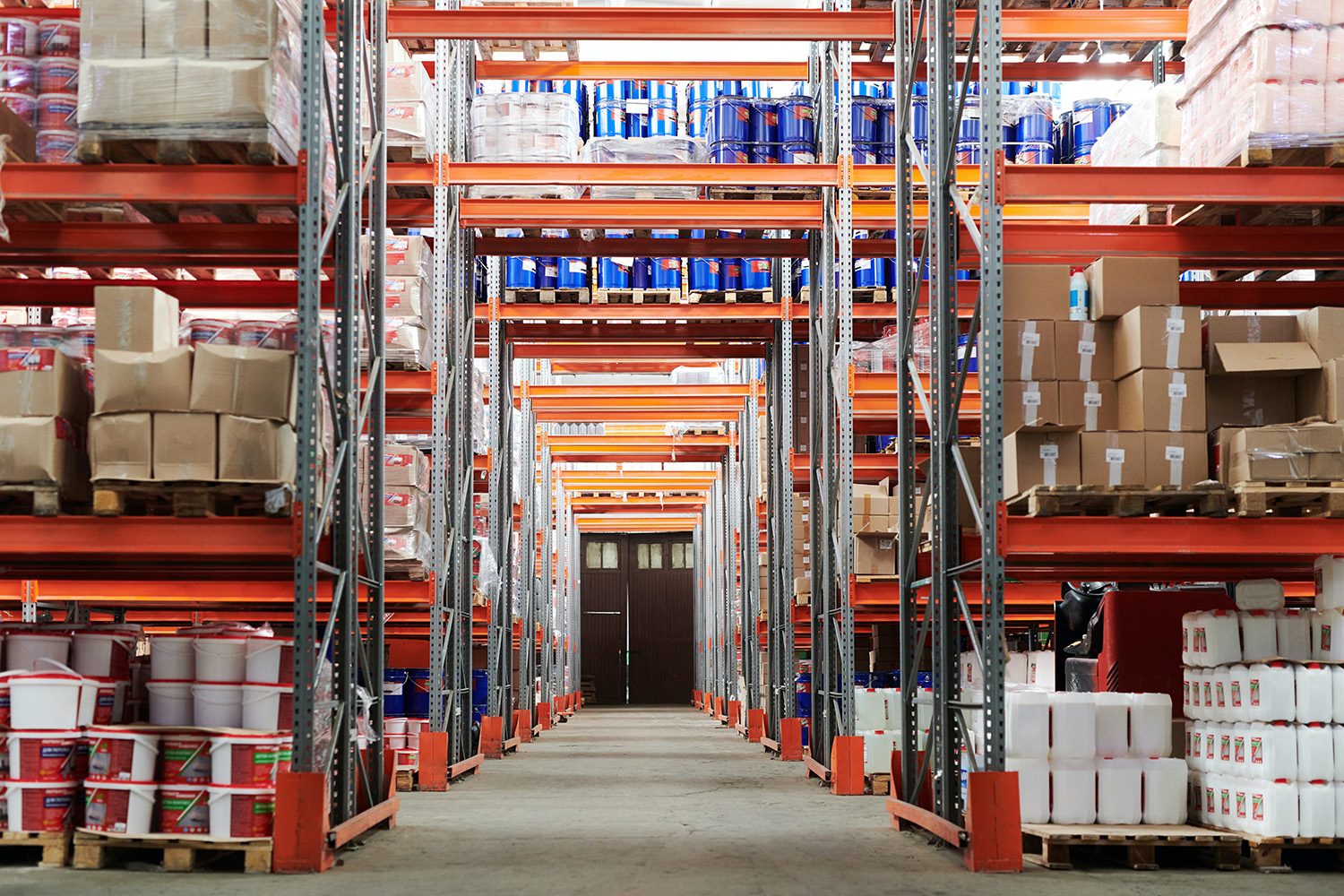 Warehouse with boxes on storage racks