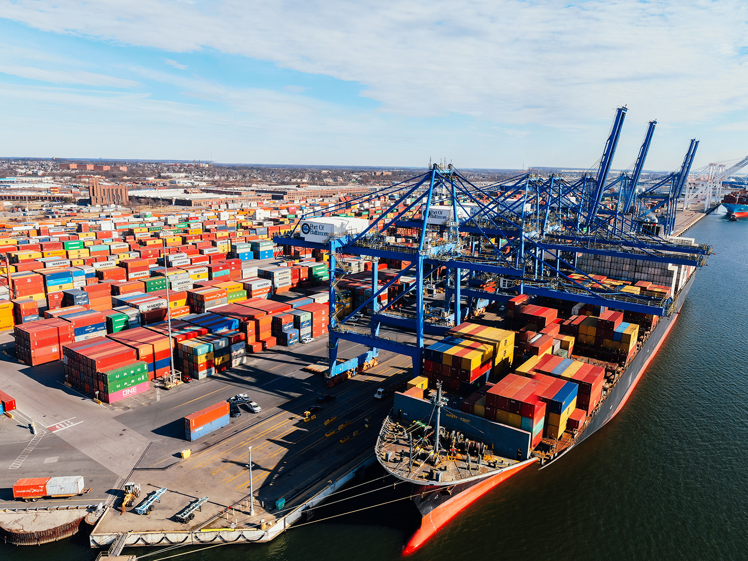 Cargo ship docked at port